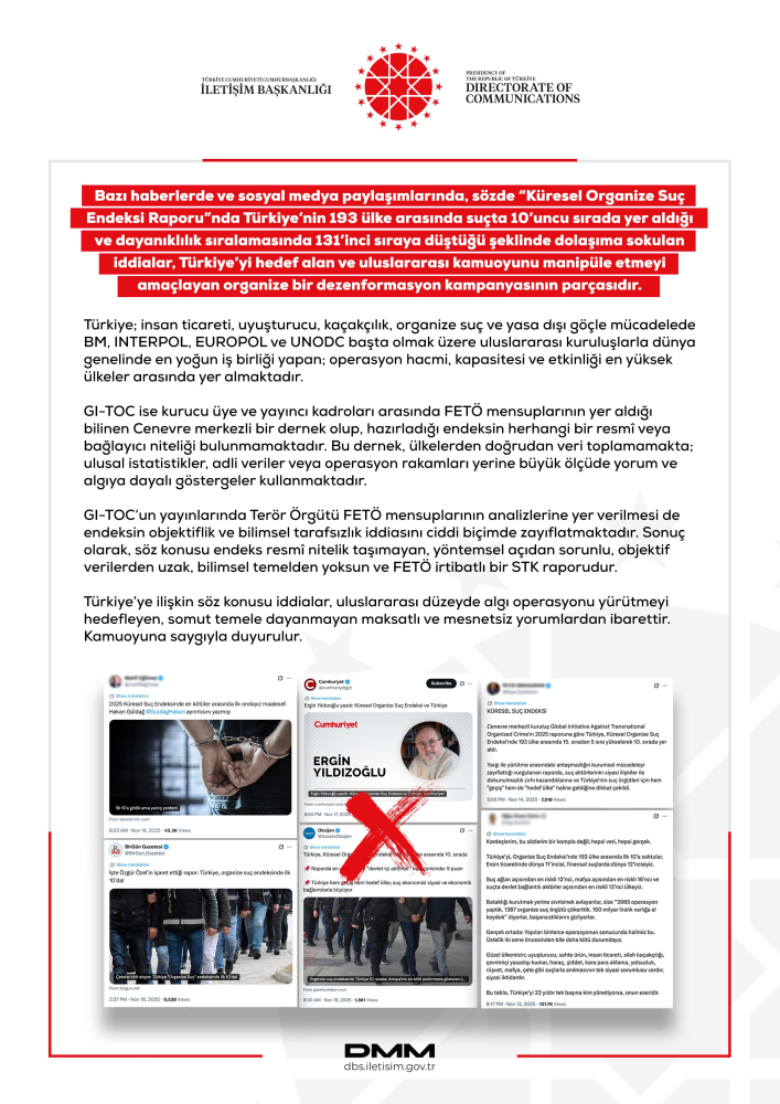 DMM, sözde "Küresel Organize Suç Endeksi Raporu"ndaki iddiaları yalanladı