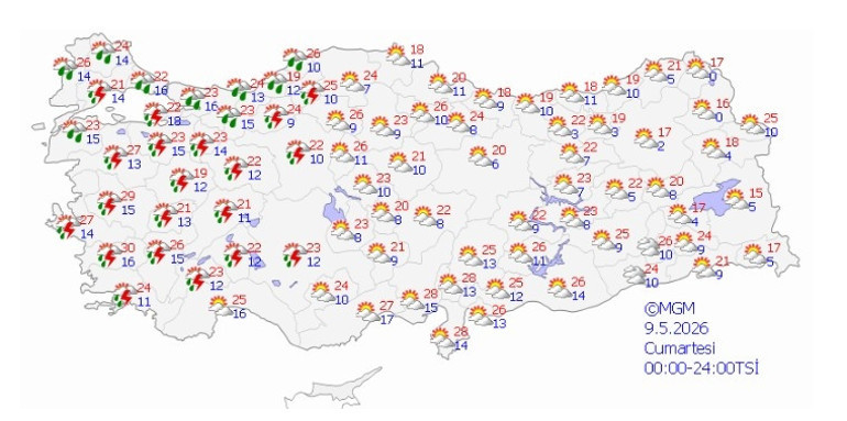 Hava sıcaklığı 26 dereceye kadar çıkacak Hafta sonuna dikkat: Gök gürültülü yağış geliyor | 23 ilde sağanak alarmı